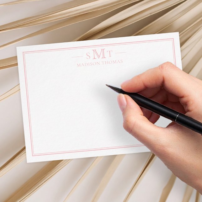 Elegant Pink Minimalist Three Letter Monogram Card (Creator Uploaded)