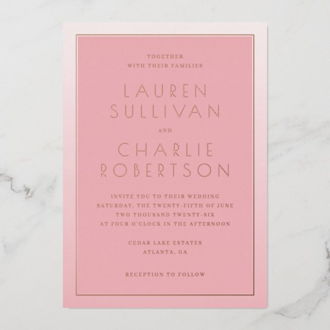 Elegant Pink Minimalist Wedding Invitation (Front)