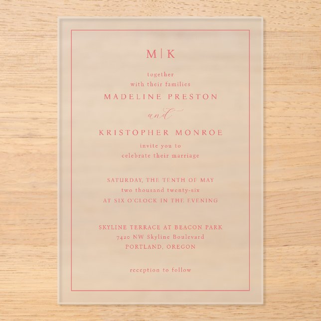 Elegant Pink Minimalist Wedding Invitation (Front)