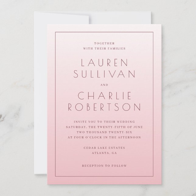 Elegant Pink Minimalist Wedding Invitation (Front)