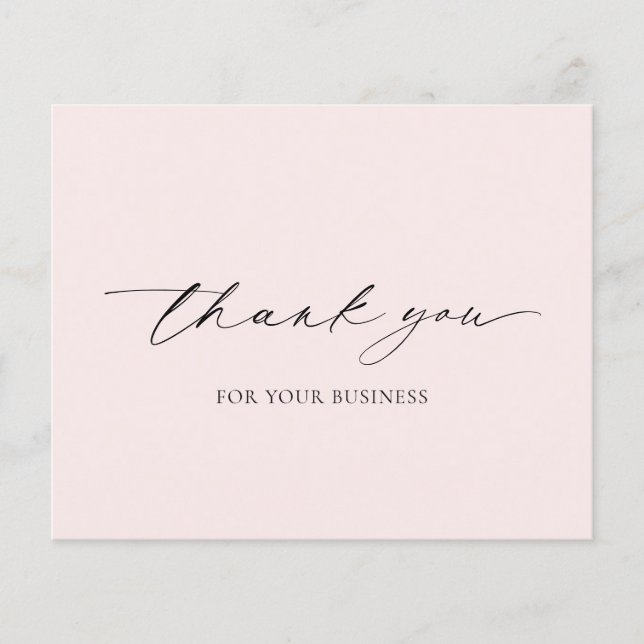Elegant Pink Modern Budget Business Thank You Card (Front)