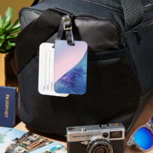 Elegant Pink Modern gradient galaxy glitter star Luggage Tag