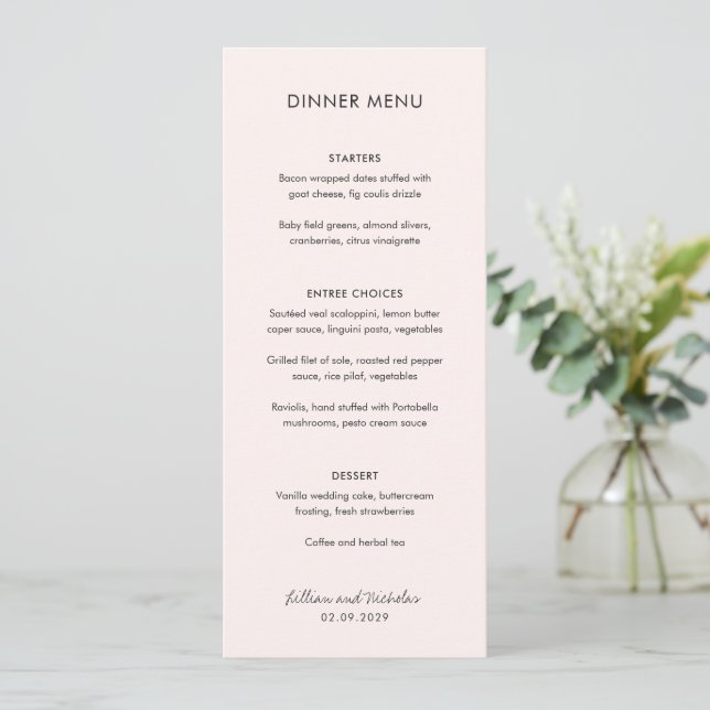 Elegant Pink Modern Wedding Menu (Standing Front)
