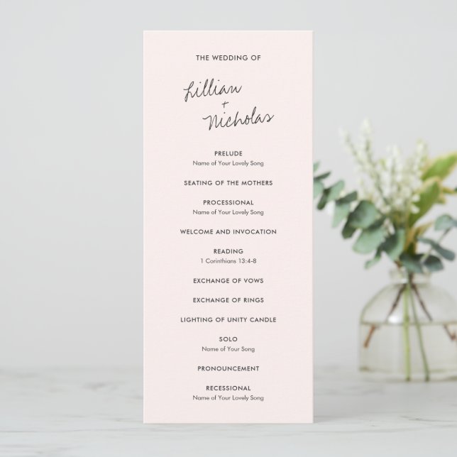 Elegant Pink Modern Wedding Programme (Standing Front)