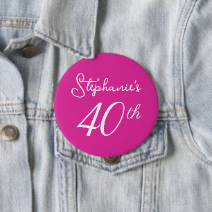 Elegant Pink Monogram 40th Birthday Party 10 Cm Round Badge