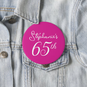 Elegant Pink Monogram 65th Birthday Party 10 Cm Round Badge