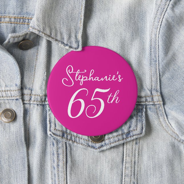 Elegant Pink Monogram 65th Birthday Party 10 Cm Round Badge (In Situ)