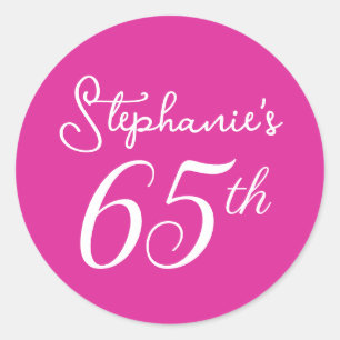 Elegant Pink Monogram 65th Birthday Party Classic Round Sticker