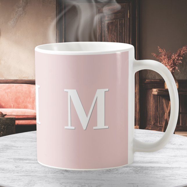 Elegant Pink Monogram Coffee Mug (A stylish pink coffee mug, personalized with white monogram initial)