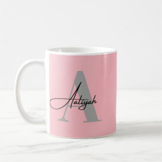 Elegant Pink Monogram Custom Name Coffee Mug