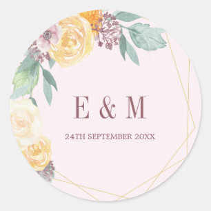 Elegant  Pink Monogram Floral Chic Classic Round Sticker
