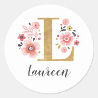 Elegant Pink Monogram Floral Initial Letter L