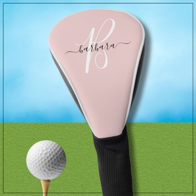 Elegant Pink Monogram Initial Name * Golf Head Cover (Creator Uploaded)