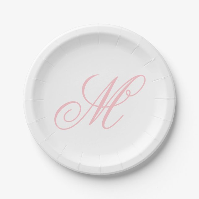 Elegant Pink Monogram Initial  Paper Plate (Front)