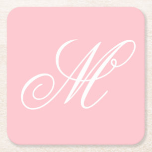 Elegant Pink Monogram Initial Square Paper Coaster