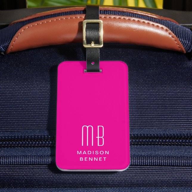 Elegant Pink Monogram Luggage Tag (Front Insitu 2)