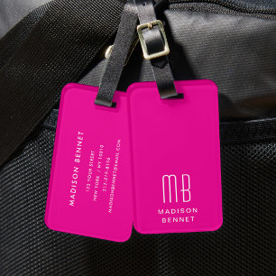 Elegant Pink Monogram Luggage Tag
