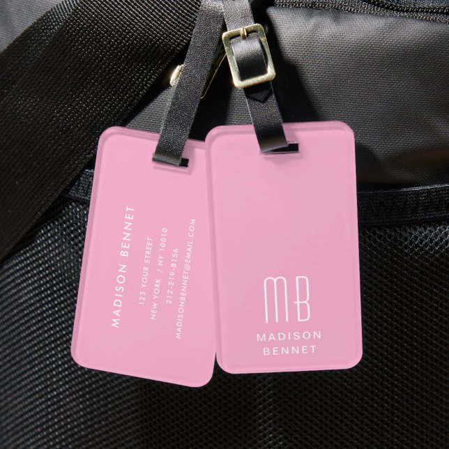 Elegant Pink Monogram Luggage Tag (Elegant Pink Monogram Luggage Tag)