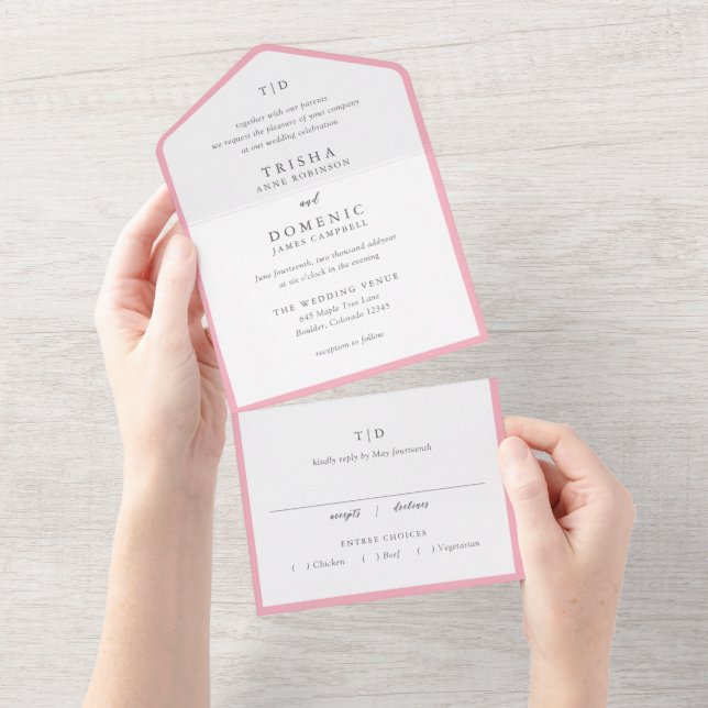 Elegant Pink Monogram Modern Wedding All In One Invitation (Tearaway)