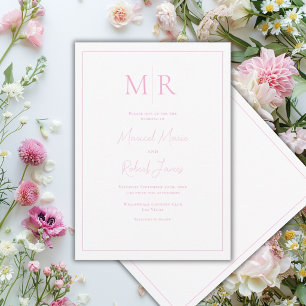 Elegant Pink Monogram Modern Wedding Invitation