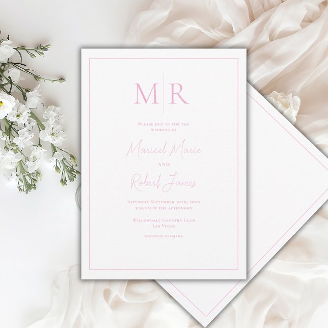 Elegant Pink Monogram Modern Wedding Invitation (Creator Uploaded)