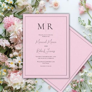 Elegant Pink Monogram Modern Wedding Invitation