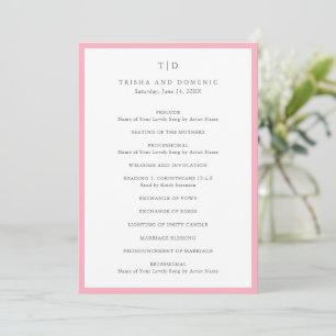 Elegant Pink Monogram Modern Wedding Programme