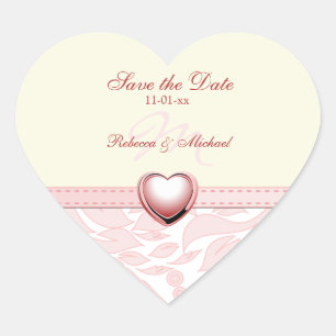 Elegant Pink Monogram Save the Date Heart Sticker