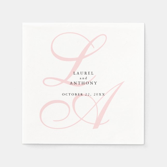 Elegant Pink Monogram Wedding Napkins (Front)