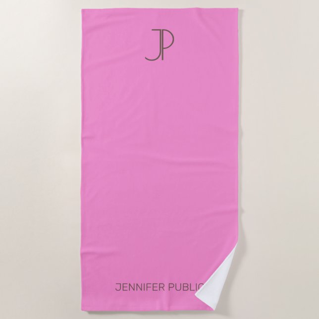 Elegant Pink Monogrammed Trendy Template Beach Towel (Front)