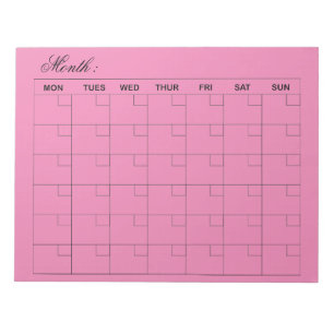 Elegant Pink Monthly Calendar Planner Notepad