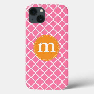Elegant Pink Moroccan Quatrefoil Personalized iPhone 13 Case