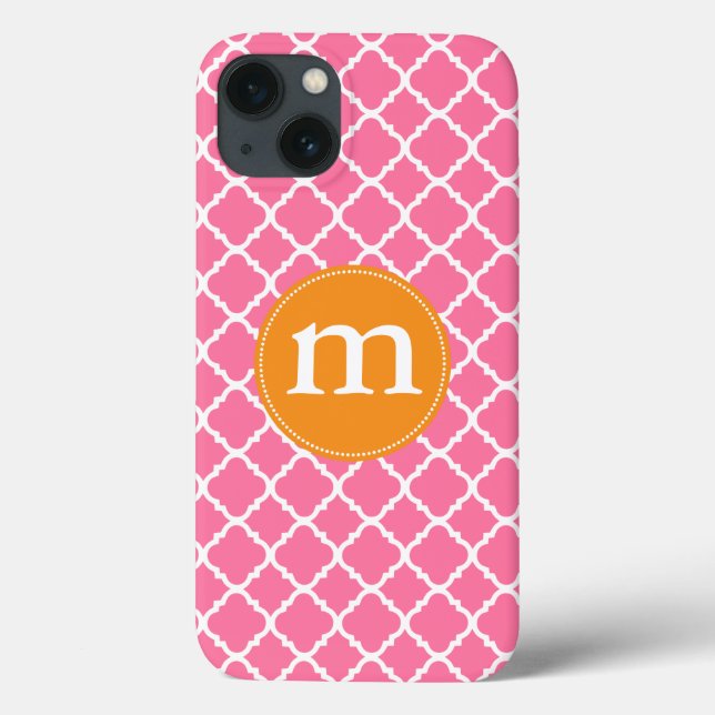 Elegant Pink Moroccan Quatrefoil Personalized Case-Mate iPhone Case (Back)