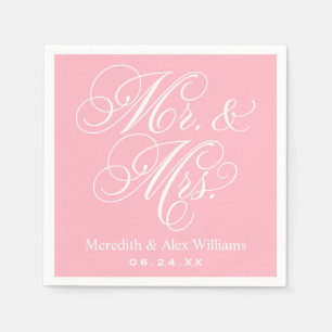 Elegant Pink Mr and Mrs Script Custom Monogram Napkin