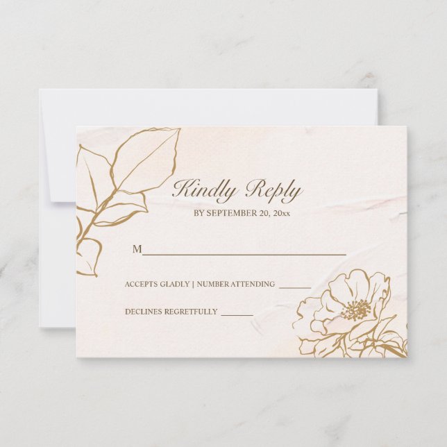 Elegant Pink Mustard Fine Art Rose Leaves Wedding RSVP Card (Front)