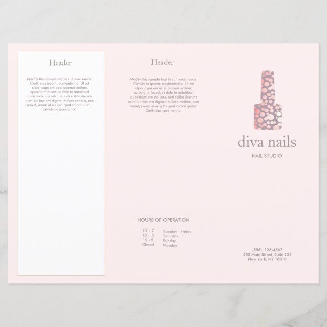 Elegant Pink Nail Salon Spa Brochure (Front)
