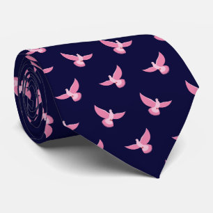 Elegant Pink Navy Blue Pigeon Seamless Pattern Tie