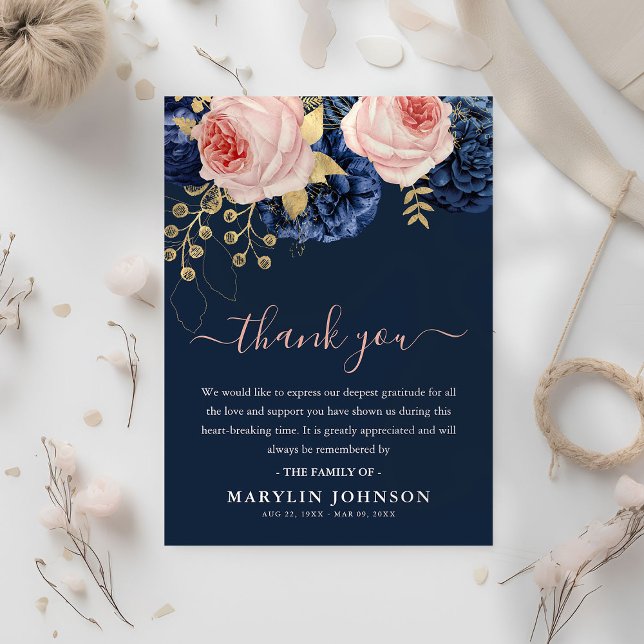 Elegant Pink & Navy Florals Funeral Thank You (Creator Uploaded)