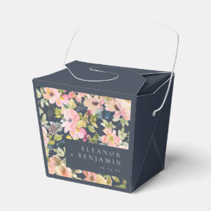 Elegant Pink Navy Watercolor Floral Custom Wedding Favour Box