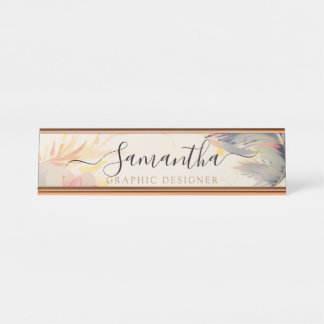 Elegant Pink Neutral Cute Boho Handwritten Script Desk Name Plate