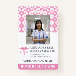 Elegant Pink Nurse Photo Badge ID Badge