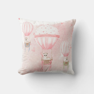 Elegant Pink Nursery Hot Air Balloons Llama Cushion