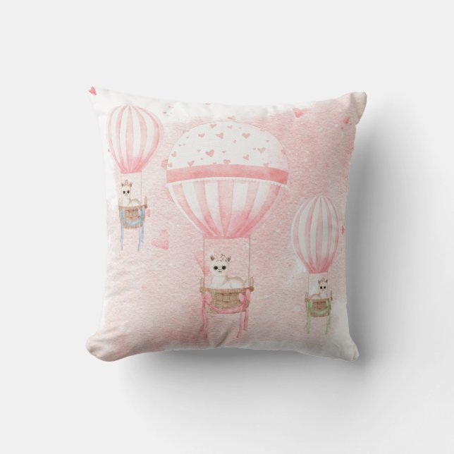 Elegant Pink Nursery Hot Air Balloons Llama Cushion (Front)