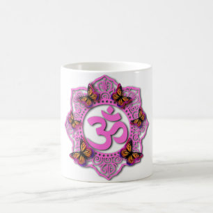 Elegant Pink ohm mandala pink purple butterflies Coffee Mug