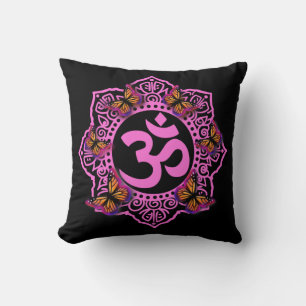 Elegant Pink ohm mandala pink purple butterflies Cushion