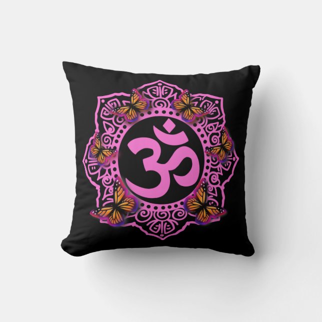 Elegant Pink ohm mandala pink purple butterflies Cushion (Front)