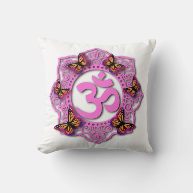 Elegant Pink ohm mandala pink purple butterflies Cushion (Front)