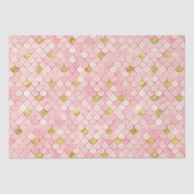 Elegant Pink Ombre Foil & Gold Mermaid Scales Tissue Paper (Front)