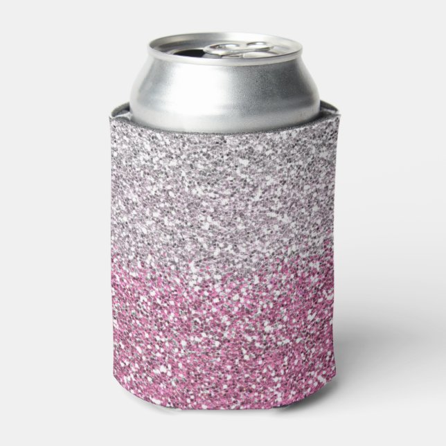 Elegant Pink Ombre Glitter Sparkle Can Cooler (Can Front)