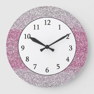Elegant Pink Ombre  Glitter Sparkly Large Clock